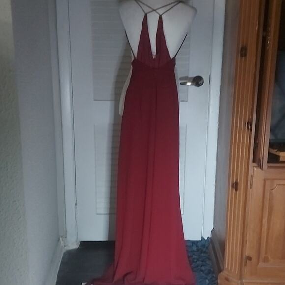 Luxxel Strapped Keyhole Front  Burgundy Wide Leg  Belted  Elastoc Jumpsuit M - Picture 3 of 13